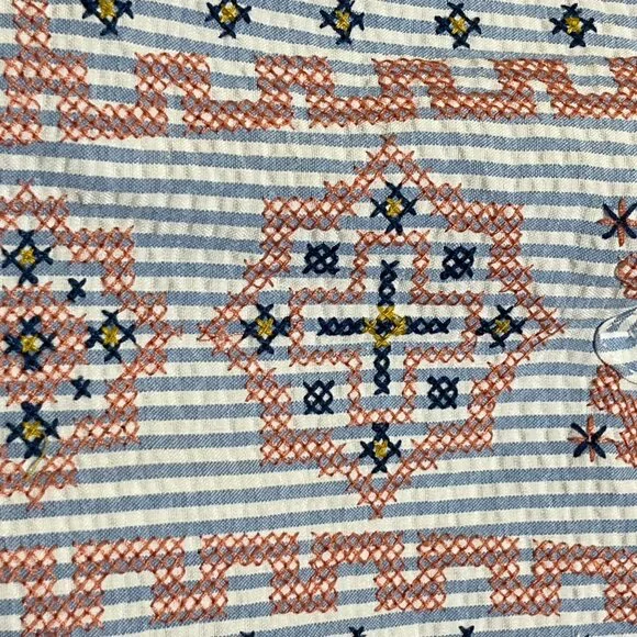 L Love Top Seersucker Blue White Size L Large Ruffle Cap Sleeve - Picture 5 of 7